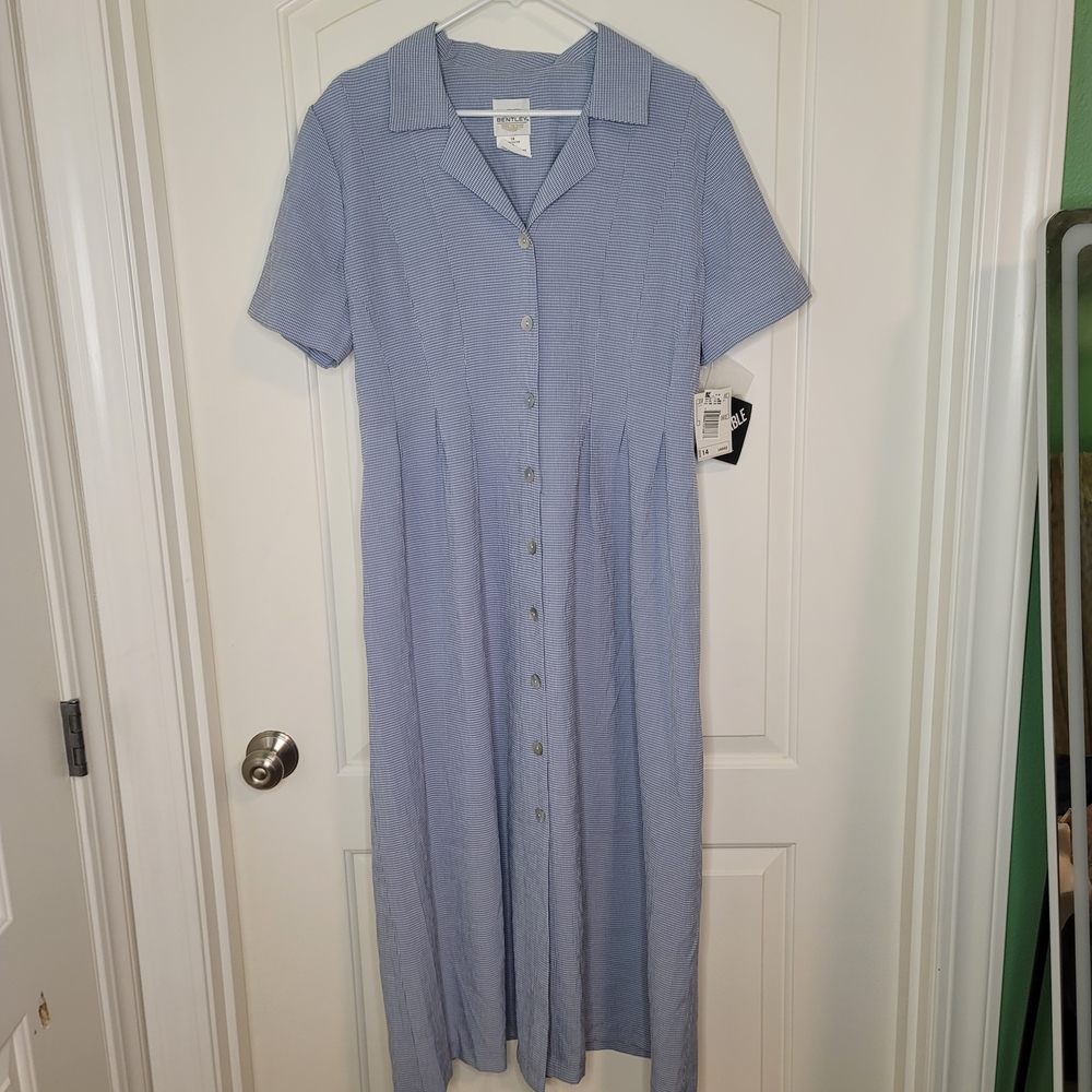 Nwt Vintage Cottagecore Grannycore Blue Button-Up Midi Dress
